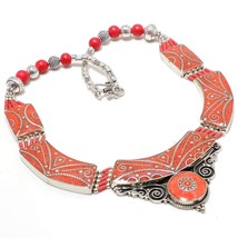 Red Coral Gemstone Fashion Christmas Gift Jewelry Necklace Nepali 18&quot; SA 4741 - £17.65 GBP
