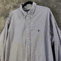 Ralph Lauren Dress Shirt Mens 17.5 36/37 Blue Striped Classic Fit Button... - $13.89