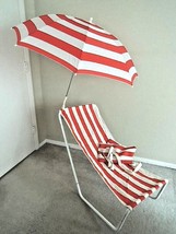 Vintage Sling Style Beach Chair +Matching Umbrella Portable Foldable Outdoor Set - £126.58 GBP