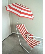 Vintage Sling Style Beach Chair +Matching Umbrella Portable Foldable Out... - $158.39