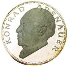 Konrad Adenauer 32mm .925 Cameo Silver Proof Medal~Scarce 4,188 Minted~Free Ship - £19.53 GBP