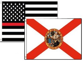 K's Novelties 2x3 USA Fire Red Line Florida State 2 Pack Flag Wholesale Set Comb - £7.42 GBP