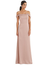 Dessy 3079....Draped Pleat Off-the-Shoulder Maxi Dress....Toasted Sugar...Sz 8 - £76.78 GBP