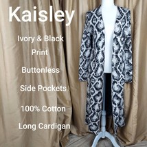 Kaisley Ivory &amp; Black Print Long Cardigan Size L - £19.65 GBP