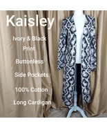 Kaisley Ivory &amp; Black Print Long Cardigan Size L - £19.65 GBP