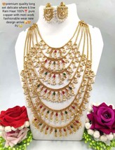 22k Gold Plated Bollywood Fashion Long Rani Haar Necklace Earring Jewelry Set - £41.89 GBP