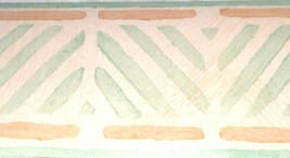 Wallpaper Border Geometric Green Cream Tan Beige Lines Geometric Wall  7... - £11.68 GBP