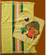 Cannon Mushroom Dish Cloth &amp; Tea Towel Yellow Brown Orange Fringe Vintag... - $47.88 CAD