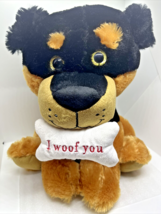 Large Hug &amp; Luv Rottweiler 14” Plush Puppy Dog Holding Bone “I WOOF YOU”... - $18.69