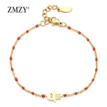 Thin Chain Stainless Steel Bracelet Women Gold Color Evil Eye Hamsa Hand Turkish - £14.22 GBP