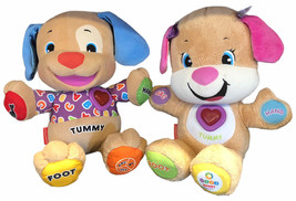 Lot Of 2 Fisher Price Laugh &amp; Learn Stuffed Puppy Dog Plush Toy Musical TUMMY - £16.86 GBP