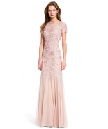 Adrianna Papell Blush Plus Size Beaded Godet Gown with Sheer short Sleev... - £219.36 GBP