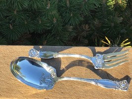 Oxford Pattern Silverplate Salad Set Fork and Spoon Rogers 1901 Serving Pieces - $35.53