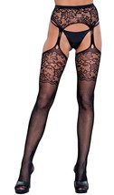 Fishnet Thigh Highs with Lace Top Attached Garter Belt Suspender Pantyhose 1939 - £12.65 GBP