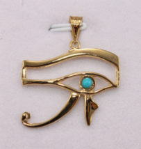 Sculpture égyptienne à la main Blue Eye Of Horus Pendentif en or jaune 1... - £432.85 GBP