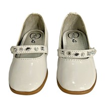 Toddler 143 Girl Donna 5M White Faux Patent Leather Mary Jane Beaded Hook Loop  - £12.19 GBP