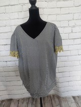 Ann Taylor Gingham Top Black &amp; White Yellow Embroidery - Women&#39;s Size XL VGUC - £15.31 GBP