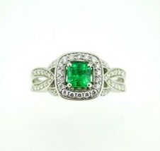 Authenticity Guarantee 
14k White Gold Genuine Natural Emerald and Diamond Ha... - £1,158.84 GBP