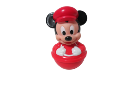 Vintage 1970s Mickey Mouse Roly Poly Plastic Figurine 4.5&quot; Tall Red White - $11.88