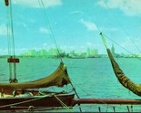 Vtg Postcard 1951 Ektachrome - Skyline of Miami Florida From Boat - Vale... - $3.91