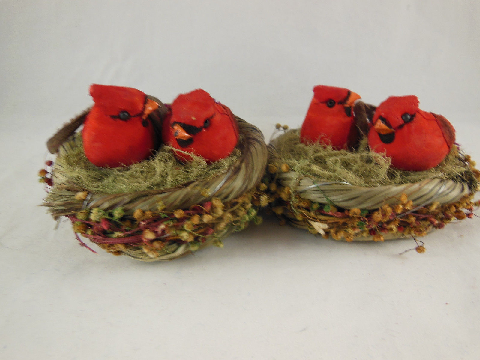Christmas Nesting Cardinals in Great Condition Ornaments 4" wide Woodsy style - $10.88
