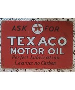 ASK FOR TEXACO MOTOR OIL ~ Distressed ~ Landscape Metal Sign ~ 8&quot; x 11.75&quot; - £17.64 GBP