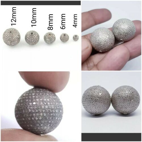 Pave Diamond Beads 925 Silver Diamond Findings Beads Ball Additional Fin... - $38.28+