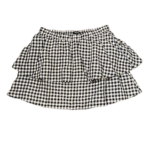 Madewell Womens Tiered Skirt Size Large Navy White Gingham Check Linen Blend - £23.52 GBP