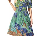 Woman Van Gogh Irises Floral Sweetheart Neck Puff Sleeve Dress (Size 2XS... - $29.00