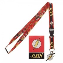 The Flash Comic Art Lanyard with Soft Lightning Bolt Logo Charm and Stic... - £6.04 GBP