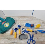Vtg Fisher Price 10 Piece Doctor Nurse Medical Equipment Kit Teal Cloth Bag - $362.22 MXN