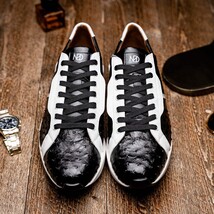 Lyon II Genuine Ostrich and Calfskin Fashion Sneaker Black / White image 15