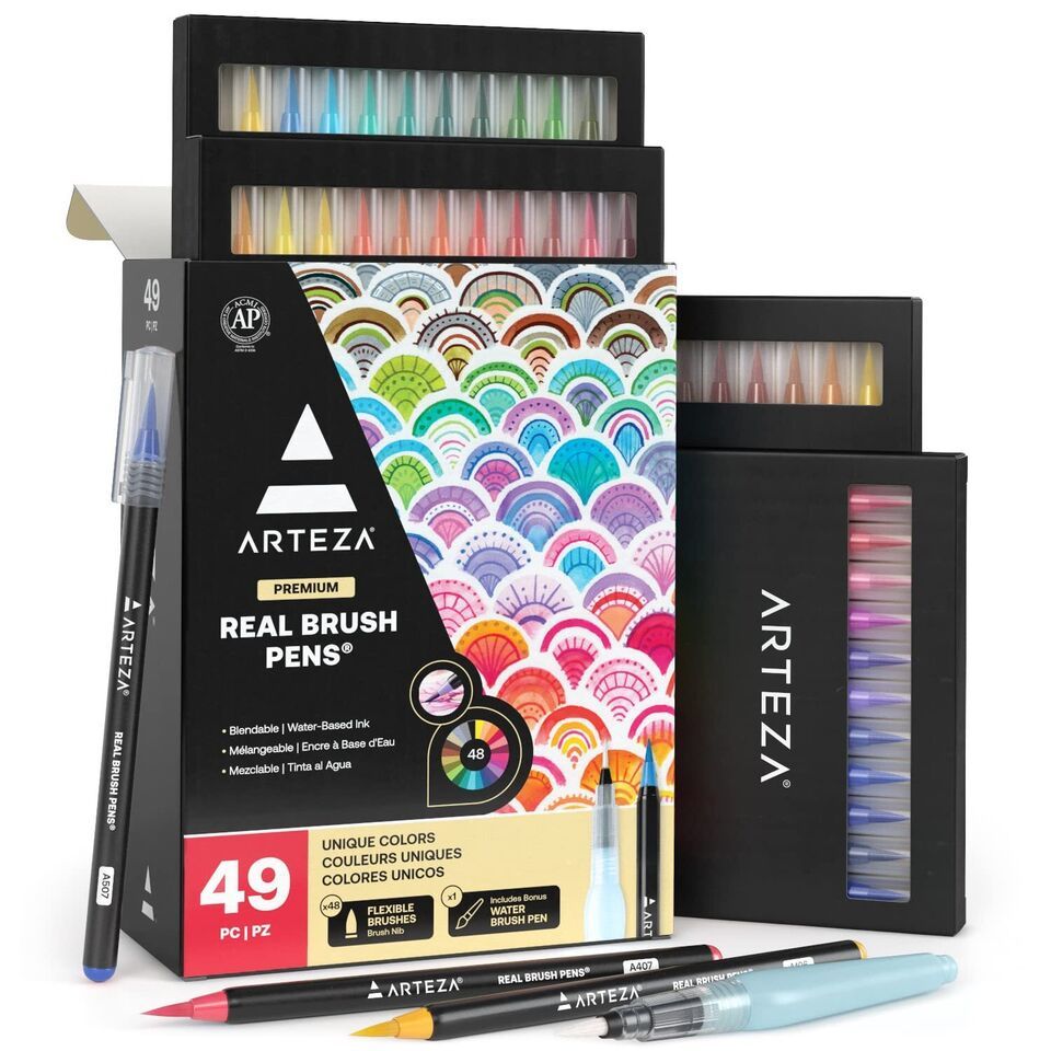 Watercolor Brush Pens - 48 Vibrant Colors for Dynamic Effects and Calligraphy. F
