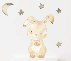 Cute Bunny Wall Sticker, Beige Rabbit and Stars Self-adhesive Stickers - £2.50 GBP