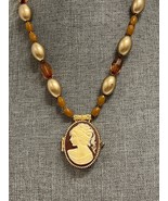 George Signed Vintage Large Cameo Locket Statement Necklace - $1,121.40 MXN