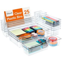 25 Pcs Drawer Organizer Set Clear Plastic Desk Drawer Dividers Trays Dre... - $39.99