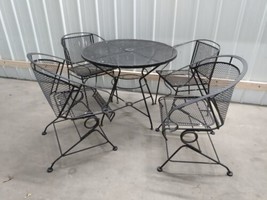 Wrought Iron Patio Furniture Vintage Black 5 Piece good cond pu only umb... - £279.72 GBP