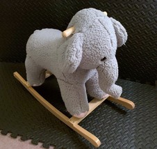 Real Wood Ride-On Plush Rocker Gray Elephant Rocking Horse Pink Ears TOD... - £23.35 GBP