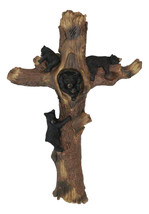 Western Playful Climbing Black Bear Cubs With Mama Bear Faux Tree Log Wall Cross - £30.36 GBP