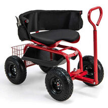 Costway Cushioned Rolling Garden Cart Scooter with Storage Basket and To... - $239.95