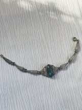 Vintage Spun Silver with Large Pinched Center Oval Labradorite Stone Link Brace - $48.40