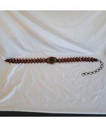 Vintage 70s Brown Wood &amp; Metal Concho Boho Hippie Belt Medium Large - $48.73 CAD