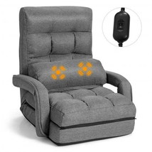 Lazy Sofa Folding Floor Massage Chair with Armrests Pillow-Gray - £174.18 GBP