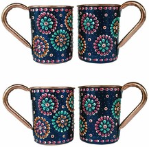 Pure Copper Handmade Hand Painted Art Work Cocktail, Cold Coffee Mug-Cup 16 oz - £48.53 GBP