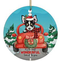 Cute Puppy Chihuahua Dog Ride Car The Most Time Of Year Xmas Circle Ornament - £15.78 GBP