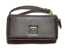 NWT $68 STONE MOUNTAIN Leather Matte Brown Crunch SLG Leather Wristlet W... - $34.99
