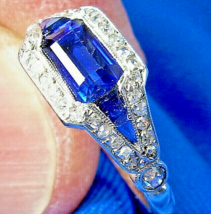 Earth mined Sapphire Diamond Art Deco Platinum Engagement Ring Antique Size 5.75 - £9,926.97 GBP