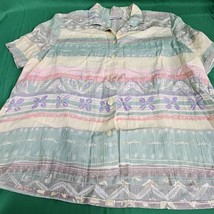 80s Alfred Dunner Pastel Easter Button Up Shirt Blouse Size 16 Petite Gr... - $12.53