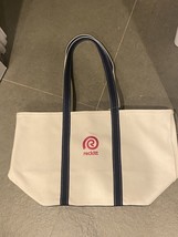 LL Bean Boat &amp; Tote White Canvas Blue Trim Embroidered Reckitt Logo - £19.98 GBP