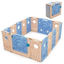 16-Panel Foldable Playpen Kids Activity Center with Lockable Door - Color: Pink - £138.12 GBP